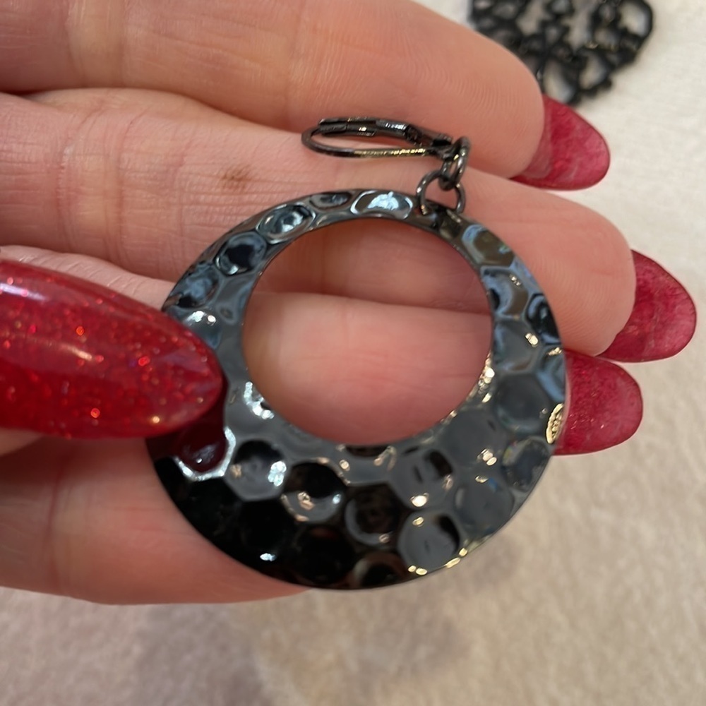 💐5/25 black dark silver open circle 2 pair bundle lot trendy earrings - Picture 6 of 7